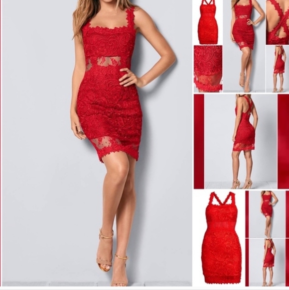 VENUS Dresses & Skirts - VENUS Sexy Red Lace Mini Bodycon Dress Sz 10 Like New